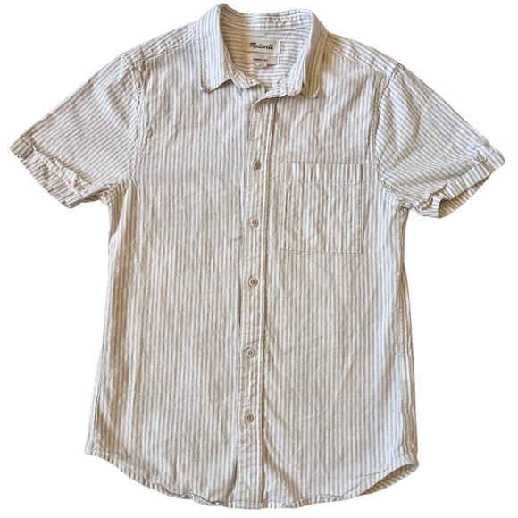 Madewell Men’s Perfect Fit Light Grey Striped Button Down Short Sleeve x-small - Picture 1 of 11